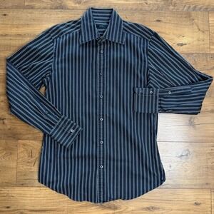 Gucci Mens Button Down Shirt Black Gray Stripes Long Sleeve Striped Size 41/16‎